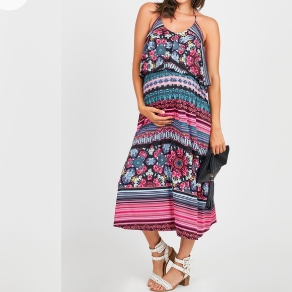 Melissa Masse Dresses & Skirts - Melissa Masse Boho Halter Maxi Maternity Dress